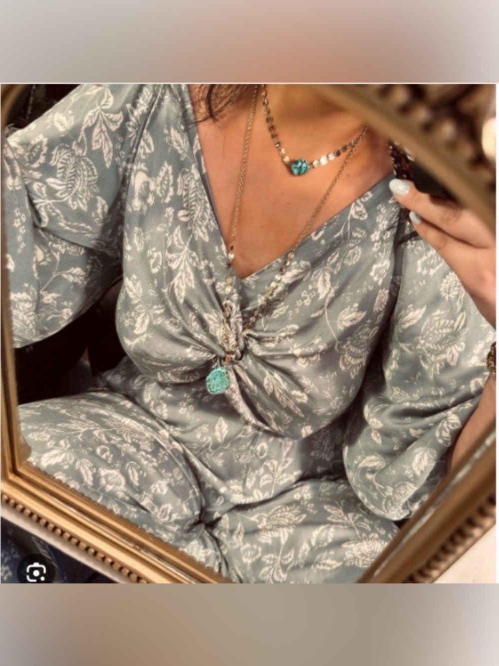 Sage Green Floral Twist-Front Dress